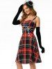 Plaid Button Embellished Sleeveless Rockabilly Style Dress -  