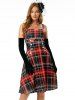 Plaid Button Embellished Sleeveless Rockabilly Style Dress -  