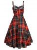 Plaid Button Embellished Sleeveless Rockabilly Style Dress -  