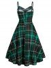 Plaid Button Embellished Sleeveless Rockabilly Style Dress -  