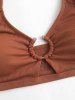 Metal Ring Ribbed Cut Out Tankini Swimwear -  