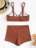 Metal Ring Ribbed Cut Out Tankini Swimwear -  