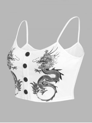 Plus Size Chinoiserie Dragon Print Crop Camisole