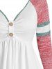 T-shirt Boutonné en Blocs de Couleurs à Manches Raglan - Rose  2XL
