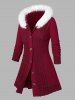 Plus Size Fuzzy Trim Hooded Cable Knit Cardigan -  