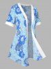 Kimono Ouvert à Imprimé Tournesol de Grande Taille - Bleu clair 2X