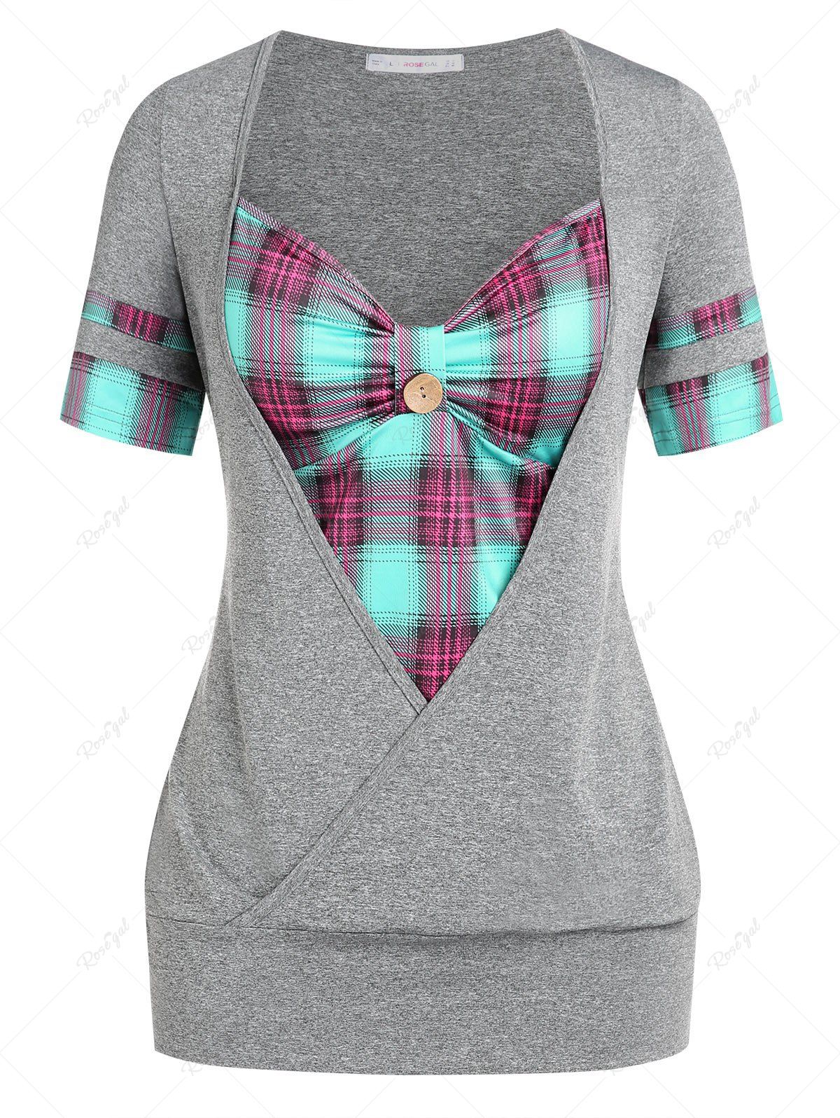 Latest Plus Size & Curve Plaid Sweetheart Neck 2 in 1 Tee  