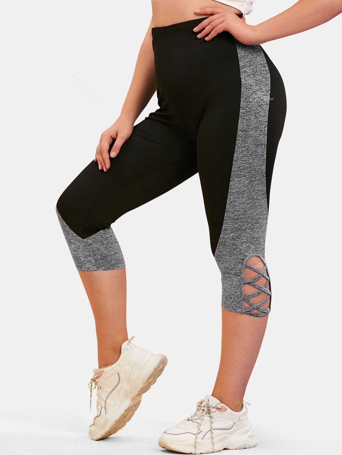 Shop Plus Size & Curve Criss-cross Contrast Skinny Capri Leggings  