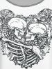 T-shirt Gothique Curve à Imprimé Squelette Fumeur à Manches Raglan Grande Taille - Blanc 1X