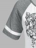 T-shirt Gothique Curve à Imprimé Squelette Fumeur à Manches Raglan Grande Taille - Blanc 1X
