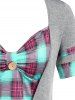 Plus Size & Curve Plaid Sweetheart Neck 2 in 1 Tee -  