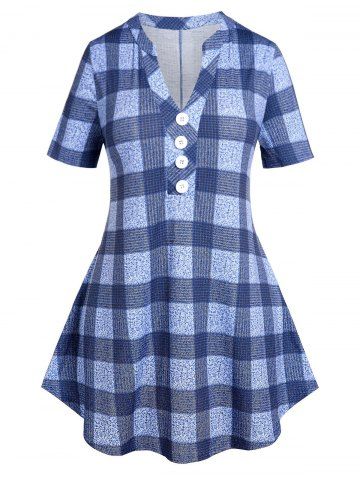 Camiseta Talla Extra a Cuadros Curvo Cuello V - BLUE - 1X | US 14-16