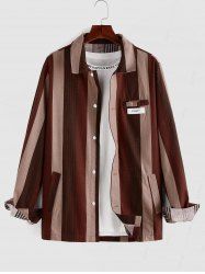 Chemise Rayée Contrastée Imprimée à Manches Longues - café XL