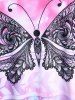 Maillot de Bain Tankini Teinté avec Ourlet Courbé à Imprimé Papillon de Grande Taille - Rose clair L
