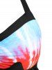 Plus Size Tie Dye Flounce Bowknot Peplum Tankini Swimwear -  