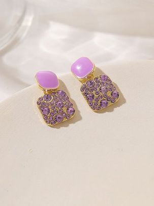 Rounded Square Rhinestone Drop Earrings