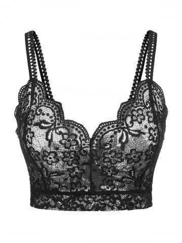 Plus Size & Curve Ribbed Open Shoulder T-shirt and Lace Bralette Top Set