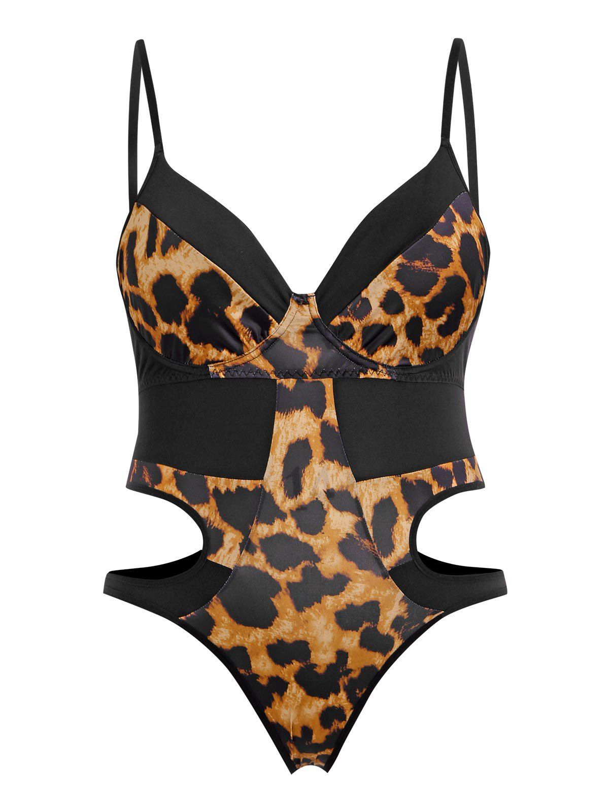 Hot Plus Size & Curve Cut Out Leopard Harness-style Choker Teddy  