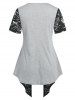 T-shirt Drapé Bicolore Panneau en Dentelle Transparente de Grande Taille - Gris Clair L | US 12