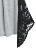 T-shirt Drapé Bicolore Panneau en Dentelle Transparente de Grande Taille - Gris Clair L | US 12
