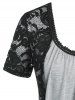 T-shirt Drapé Bicolore Panneau en Dentelle Transparente de Grande Taille - Gris Clair L | US 12