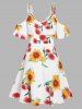 Robe Anneau en O à Imprimé Tournesol à Epaule Dénudée - Blanc XXL