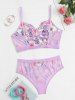 Plus Size Rose Embroidered Sheer Mesh Sexy Bralette Set -  