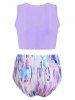 Scoop Neck Feather Print Padded Tankini Swimsuit -  