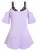 Plus Size & Curve Ribbed Open Shoulder T-shirt and Lace Bralette Top Set -  