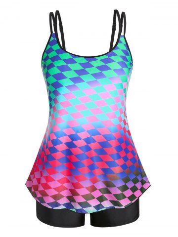 Plus Size Argyle Ombre Color Modest Tankini Swimwear - MULTI - 4X