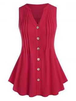 Plus Size & Curve Pintuck V Notch Skirted Sleeveless Blouse - DEEP RED - 1X