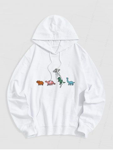 Sweat à Capuche à Imprimé Dinosaure Dessin Animé avec Poche Kangourou - WHITE - L