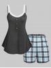 Plus Size & Curve Lace Trim Top and Plaid Pajama Shorts Set -  