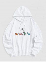 Kangaroo Pocket Cartoon Dinosaur Print Hoodie -  