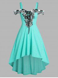 Cold Shoulders Lace Up High Low Dress -  