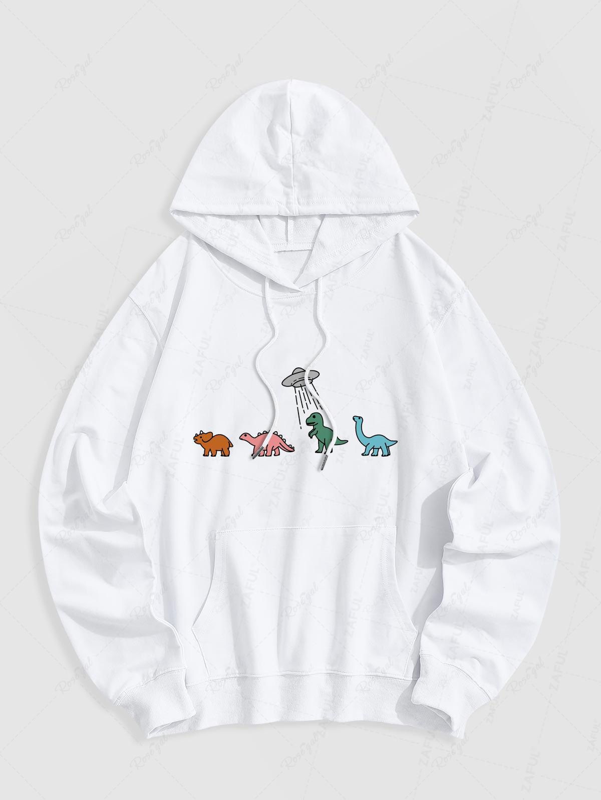 Outfits Kangaroo Pocket Cartoon Dinosaur Print Hoodie  