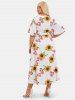 Plus Size & Curve Sunflower Print Plunge High Low Cottagecore Dress -  