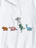 Kangaroo Pocket Cartoon Dinosaur Print Hoodie -  