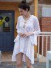 Crochet Slit Cuff High Low Cover Up Dress -  