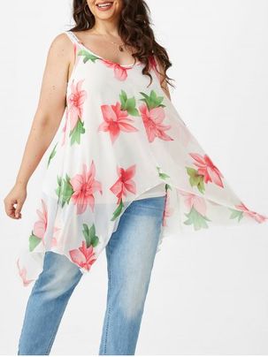 Plus Size Camisole and Floral Handkerchief Tank Top