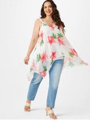 Plus Size Camisole and Floral Handkerchief Tank Top