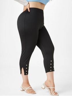 Plus Size & Curve Grommets High Rise Side Slit Ninth Pants - BLACK - 2X