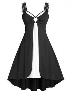 Plus Size Flyaway Ring Two Tone Guipure Lace A Line Dress - BLACK - 4X
