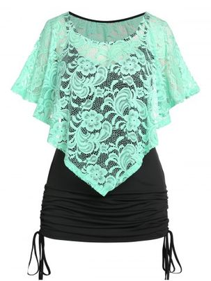 Plus Size & Curve Irregular Lace Capelet and Cinched Top