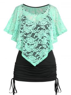 Plus Size & Curve Irregular Lace Capelet and Cinched Top - BLACK - 4X