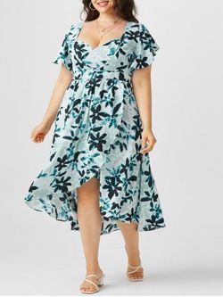 Plus Size & Curve  Sweetheart Neck Floral Print High Low Midi Dress - MULTI - L