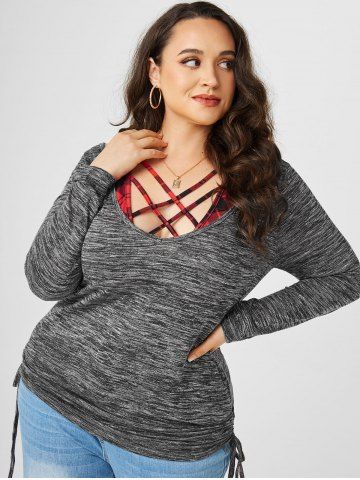 Plus Size Heathered Cinched T-shirt and Crisscross Plaid Crop Top