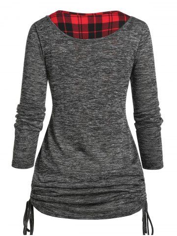Plus Size Heathered Cinched T-shirt and Crisscross Plaid Crop Top