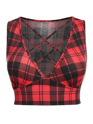 Plus Size Heathered Cinched T-shirt and Crisscross Plaid Crop Top