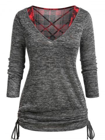 Plus Size Heathered Cinched T-shirt and Crisscross Plaid Crop Top